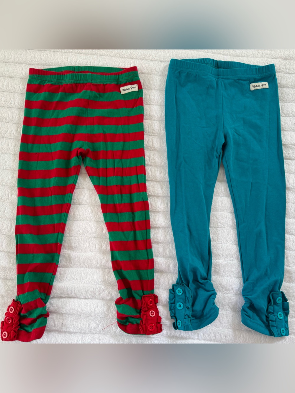 Madison Grace Leggings bundle, teal blue and Red Green Striped Set
